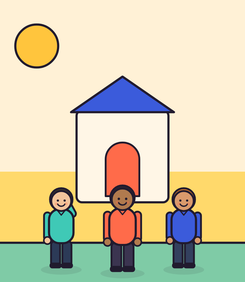 Illustration of the friendly TELO team standing together outside an Adelaide home